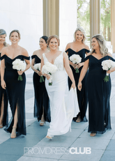 Queena | Mermaid Bow Side Slit Navy Blue Chiffon Long Bridesmaid Dress - Price #price_variant_lowest# - Navy Blue - PromDressClub